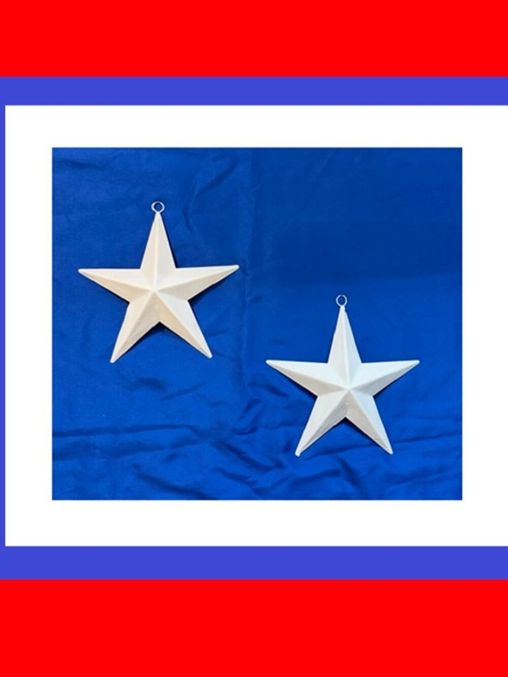 Two (2) White Painted Tin Star with Hanging Loop 6 3/4" by 6 3/4" Two (2) 16006B